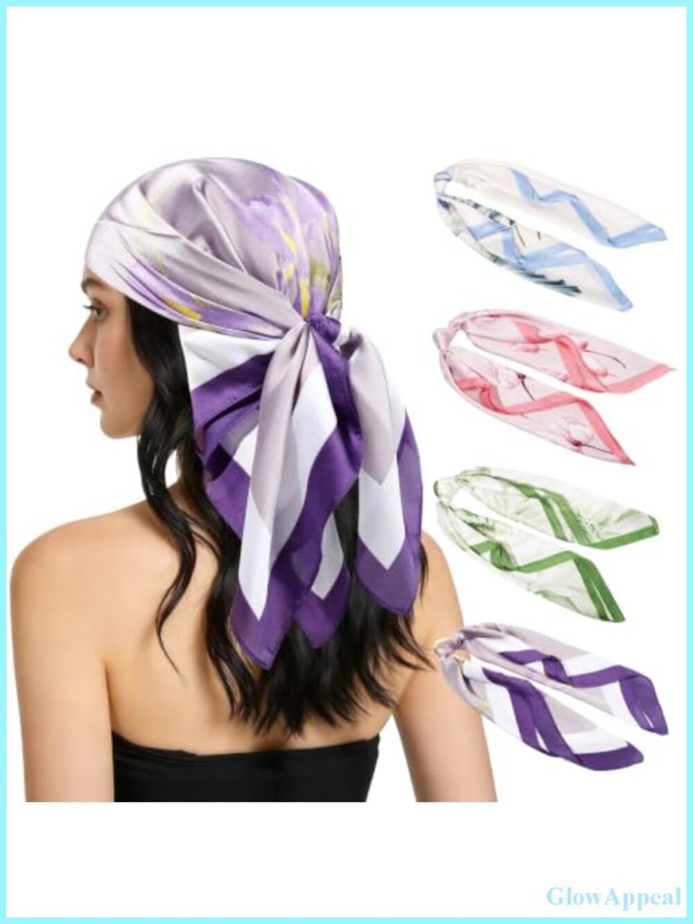 4 Pack Square Silk Scarves for Women - Head Wraps Hair Bandanas Fashion